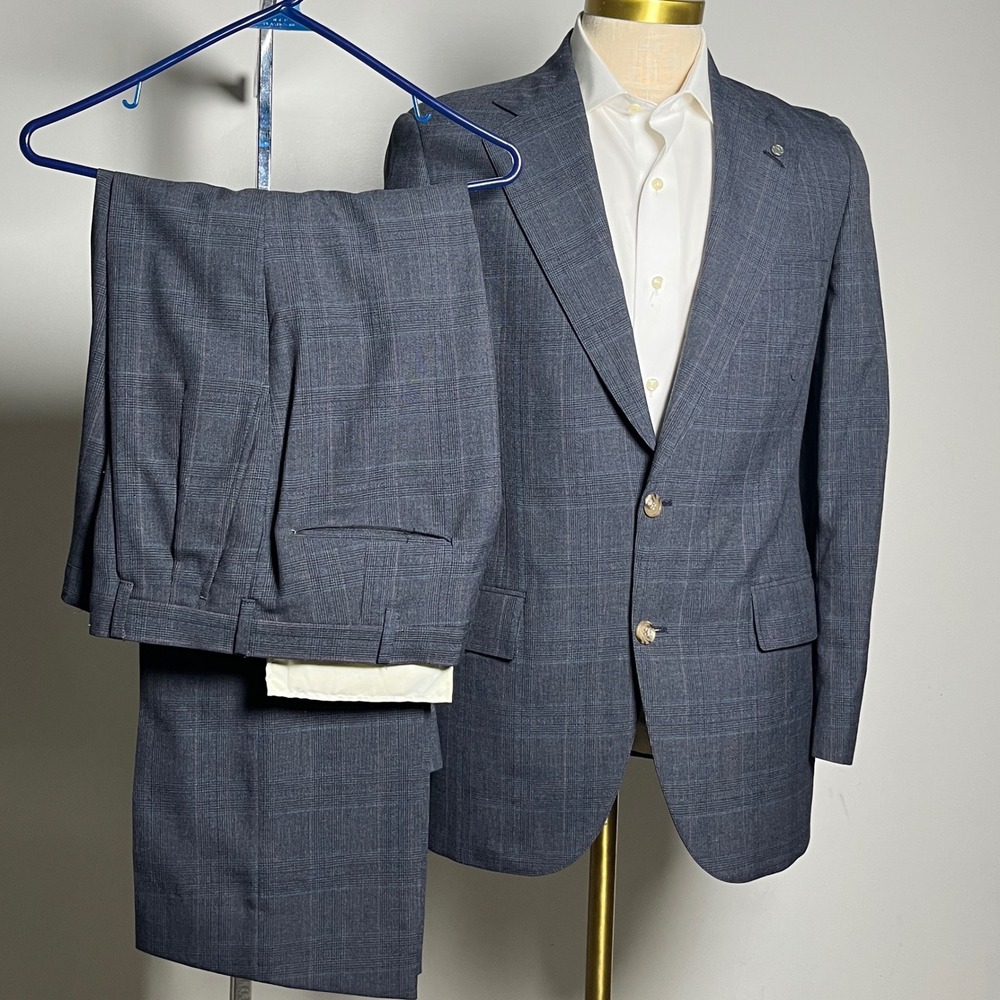 Racquet Club Suit Mens 38R W31 Blue Glen Plaid Vintage 2-Button Single Vent USA